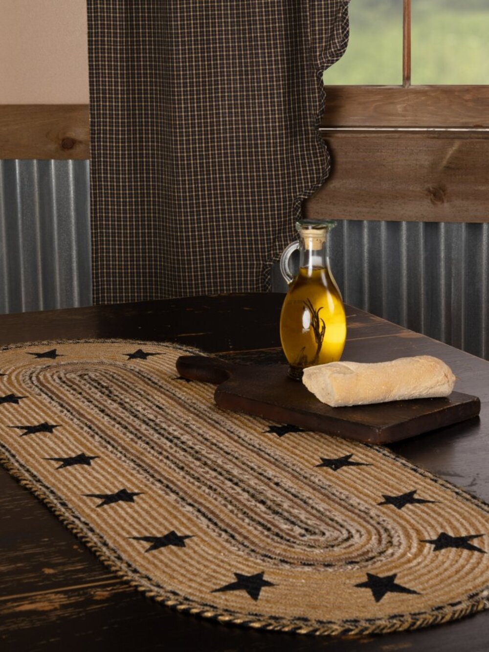 Kettle Grove Jute Table Runner with Stencil Stars Border 13x36